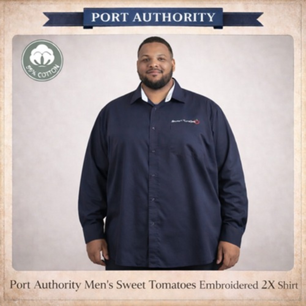 Port Authority Dress Shirt Mens 2XL Blue Sweet Tomatoes Embroidered Long Sleeve